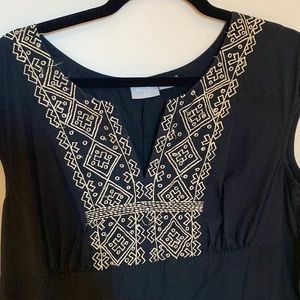 Black dress with gold embroidered yoke. HAS POCKETS